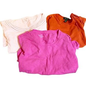J Crew Ralph Lauren Talbots Pink Orange XL Women's Shirt lot of 3.